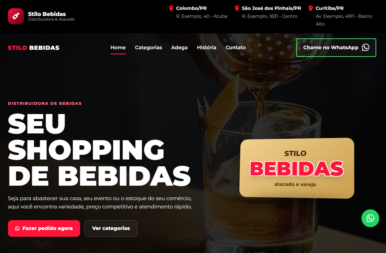 Projeto de site para distribuidora de bebidas